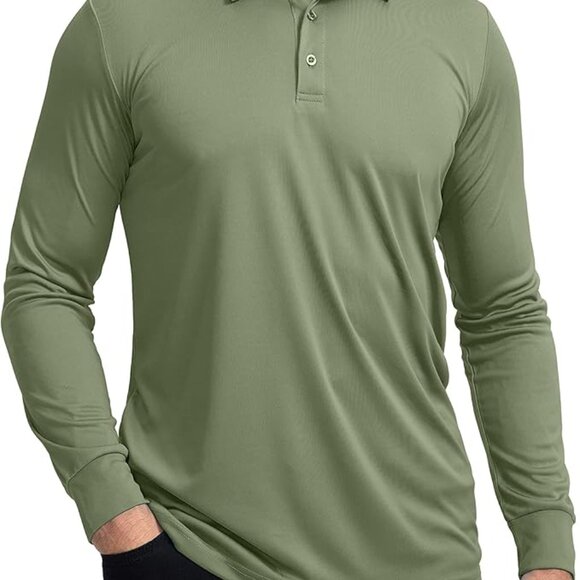 Lands' End‎ Men's Long Sleeve Interlock Cotton Polo Shirt Simple Olive S-2XL - Picture 6 of 6